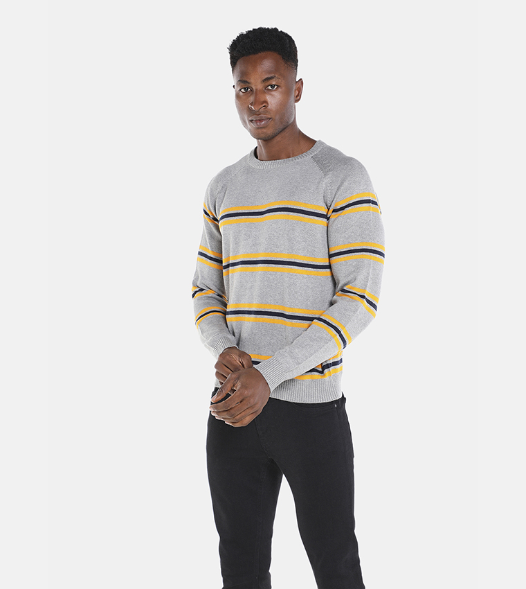 Buy QUWA Casual Striped Sweater In Grey 