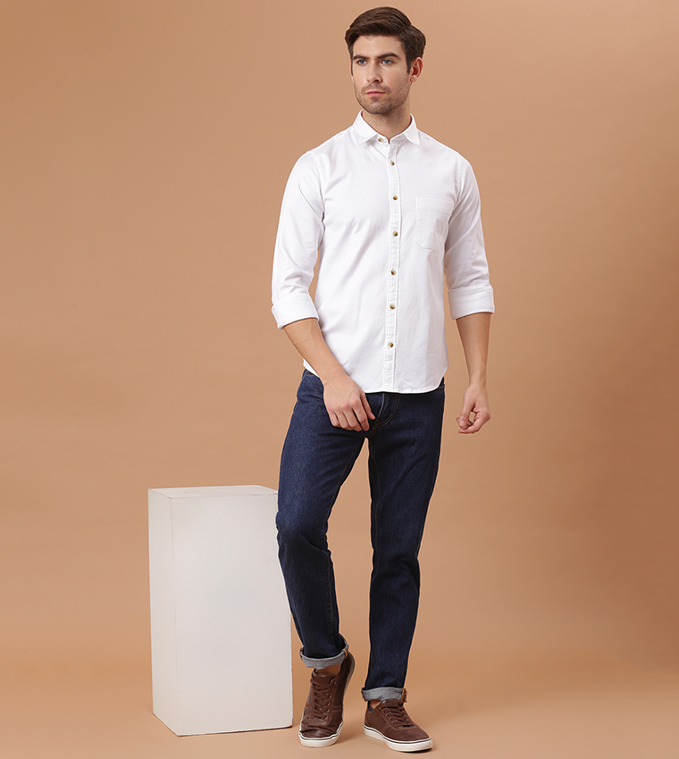 Mens slim fit casual best sale white shirt