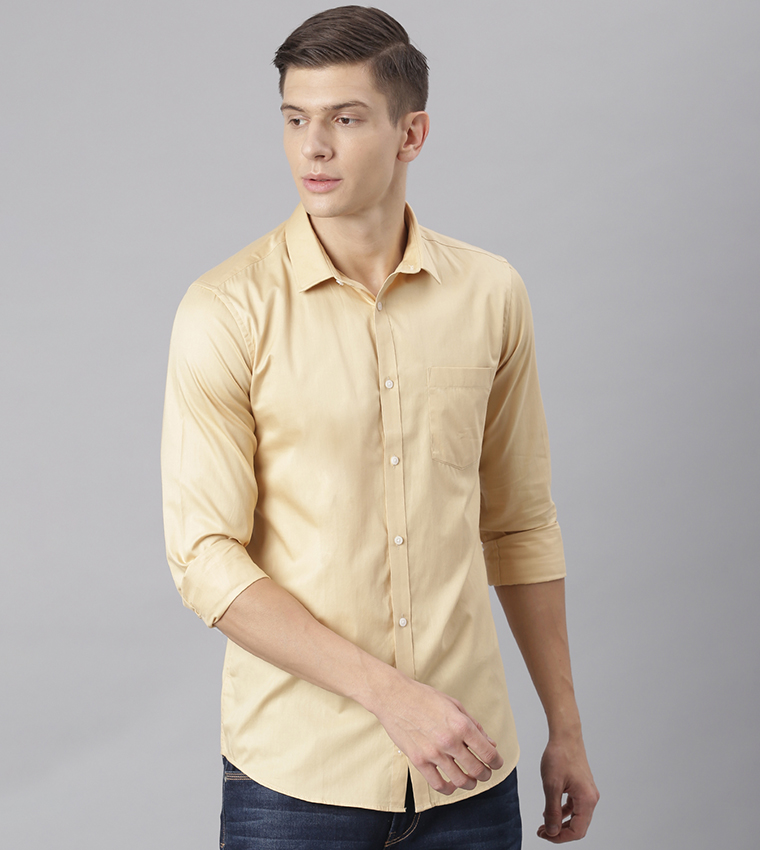 Buy HIS & HERS Slim Fit Shirt In Beige | 6thStreet Saudi Arabia