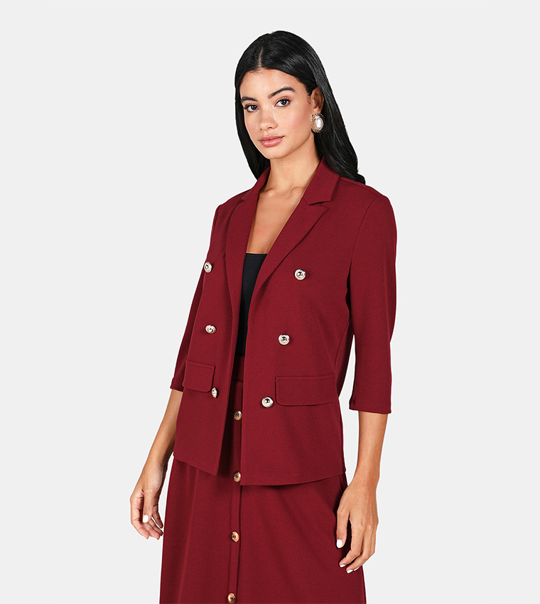 Maroon double breasted blazer hotsell