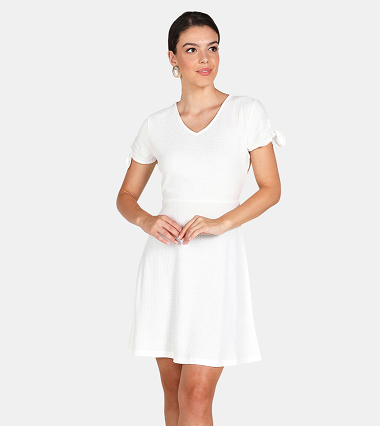 sachin and babi light blue dress Vero Moda Snow White Self Pattern Casual Dress