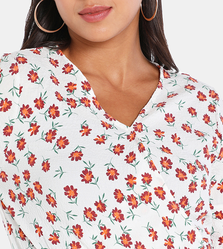 Floral Cross Over Belted Dress