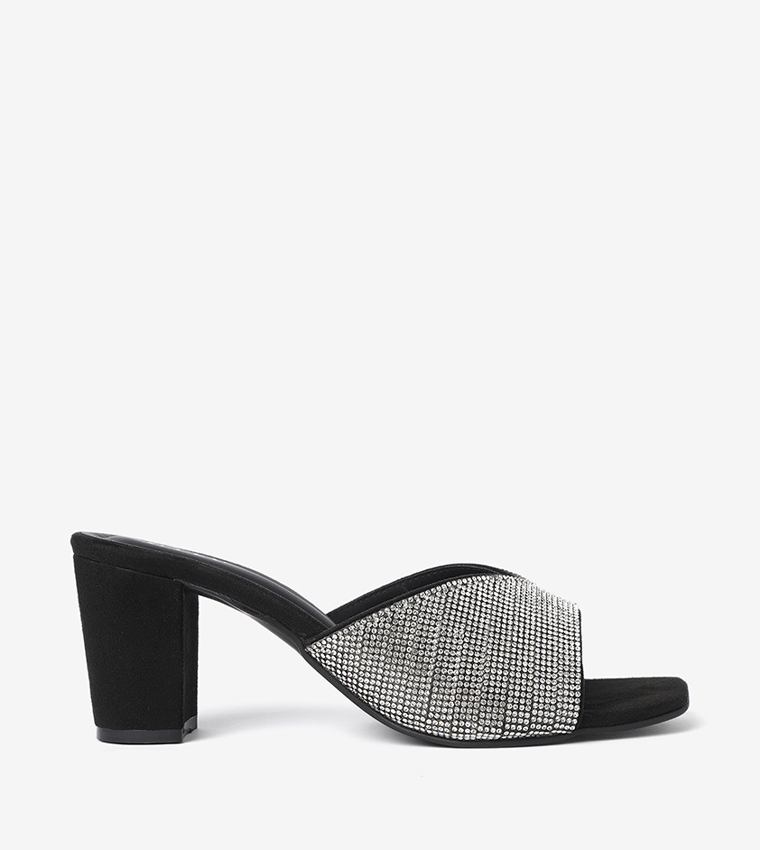 Aila Embellished Block Heels In Black 