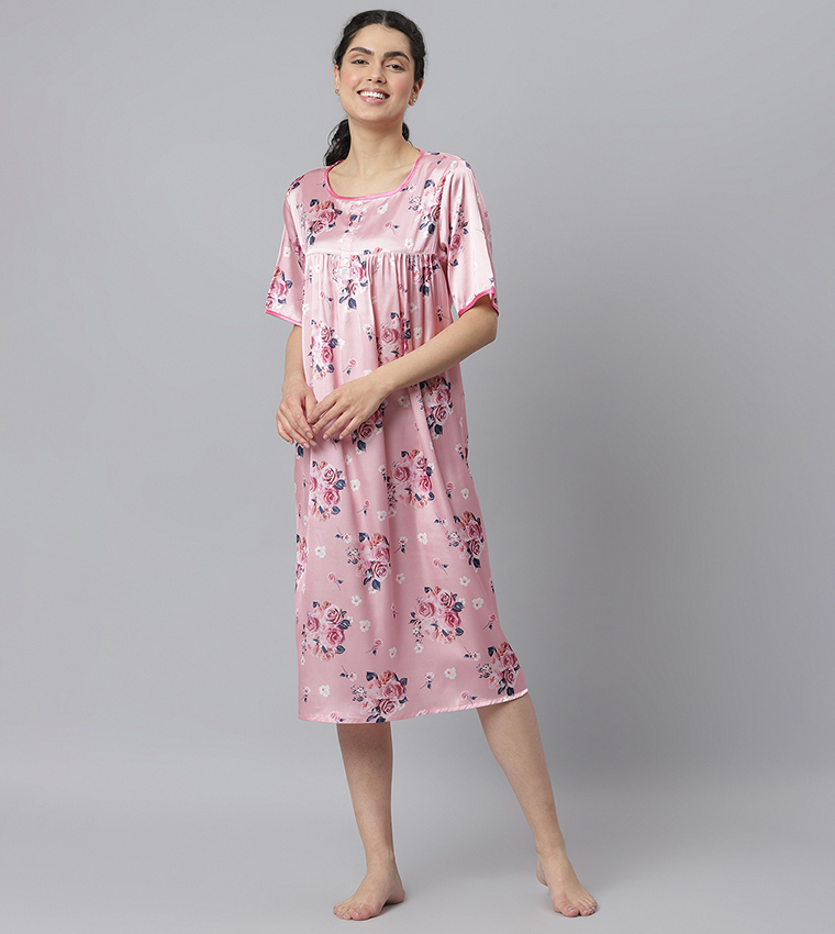 Printed Rayon Ladies Night Gown, Half Sleeve, Pink at Rs 130/piece in Chak  Alampur