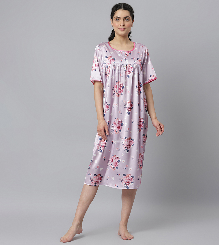 Buy HIS & HERS Printed Night Dress In Purple 6thStreet Saudi Arabia
