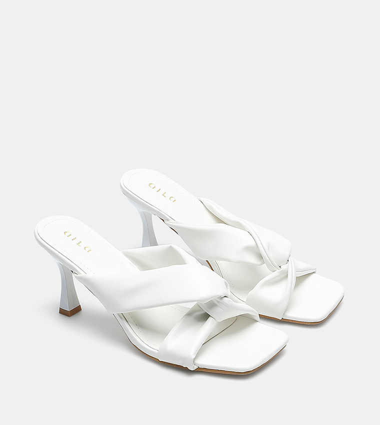 Buy HIS & HERS Cross Band Open Toe Heeled Sandals In White | 6thStreet UAE