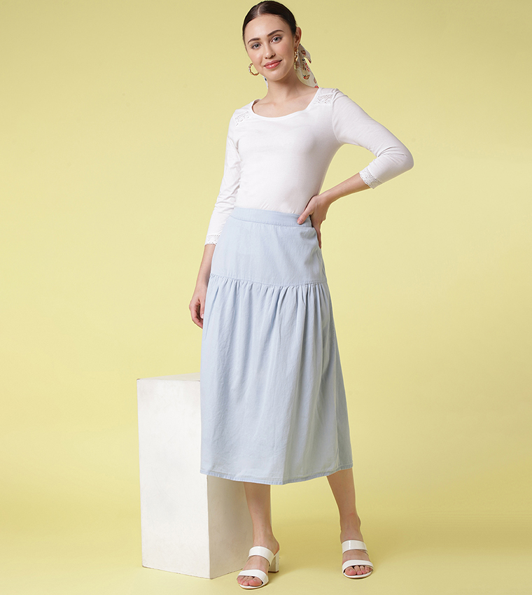 Flounce sales denim skirt