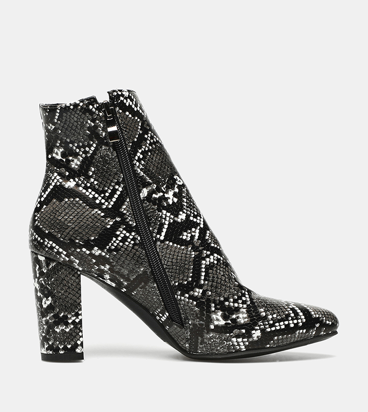 Aila Snakeskin Print Ankle Boots 