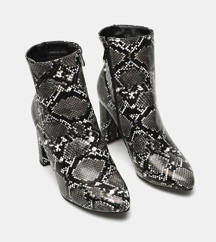 Black and white snakeskin ankle clearance boots