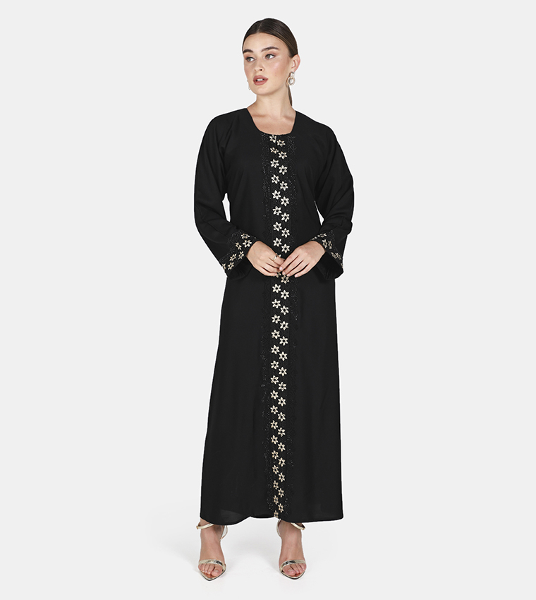 Buy HIS & HERS Printed And Embellished Abaya In Black | 6thStreet Oman
