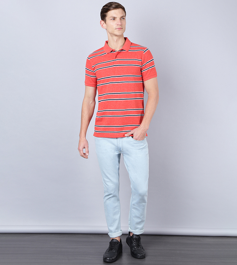 Orange striped polo outlet shirt