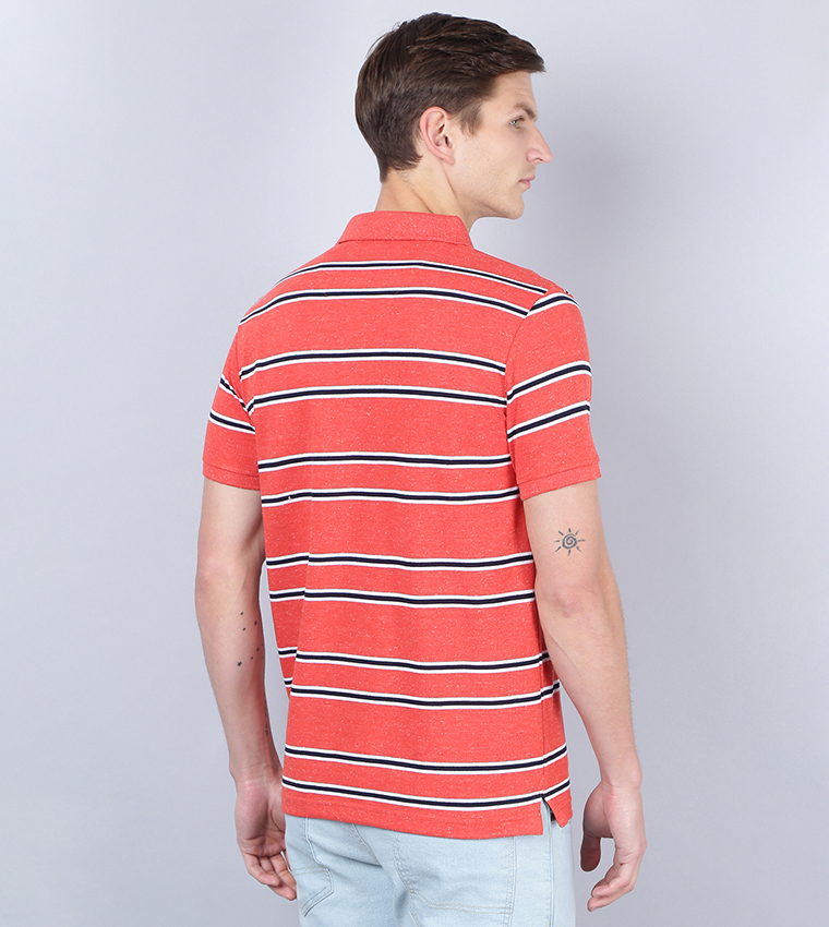 Orange striped polo clearance shirt