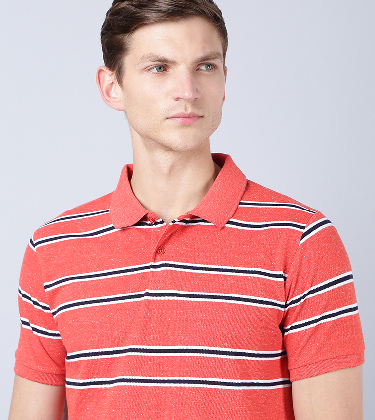 Orange striped polo shirt sale