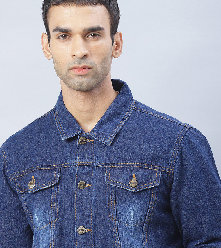 Buy HIS & HERS Washed Regular Denim Jacket In Blue | 6thStreet UAE