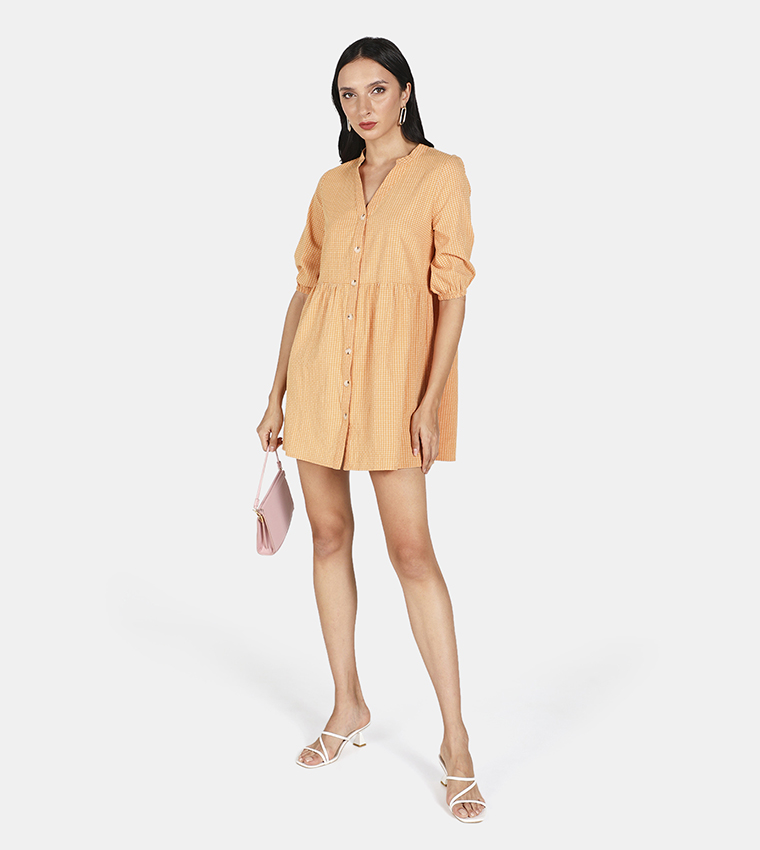 Orange button outlet down dress