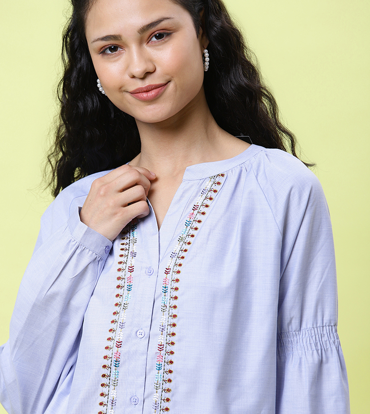 Women'S Red Embroidered Detail A-Line Top 2 main image 1