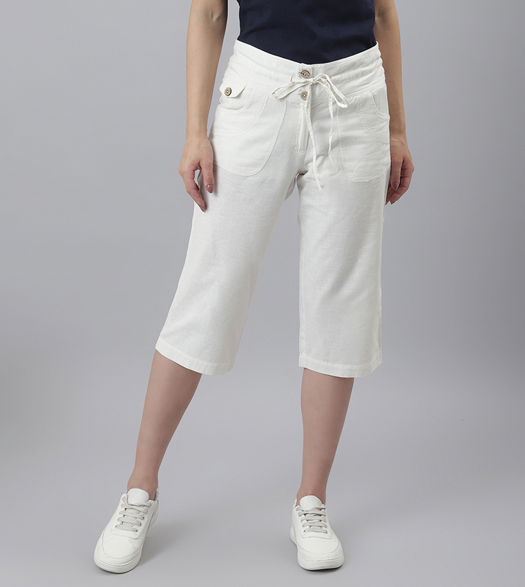 Buy HIS & HERS Slim Fit Capri Pants In Ivory