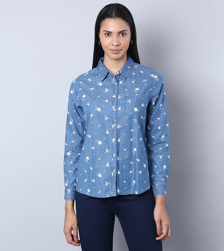 Printed denim hot sale shirts