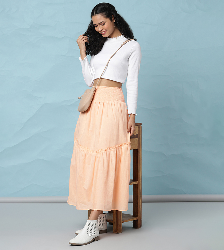 Buy HIS & HERS Casual Tiered Maxi Skirt In Orange 6thStreet UAE