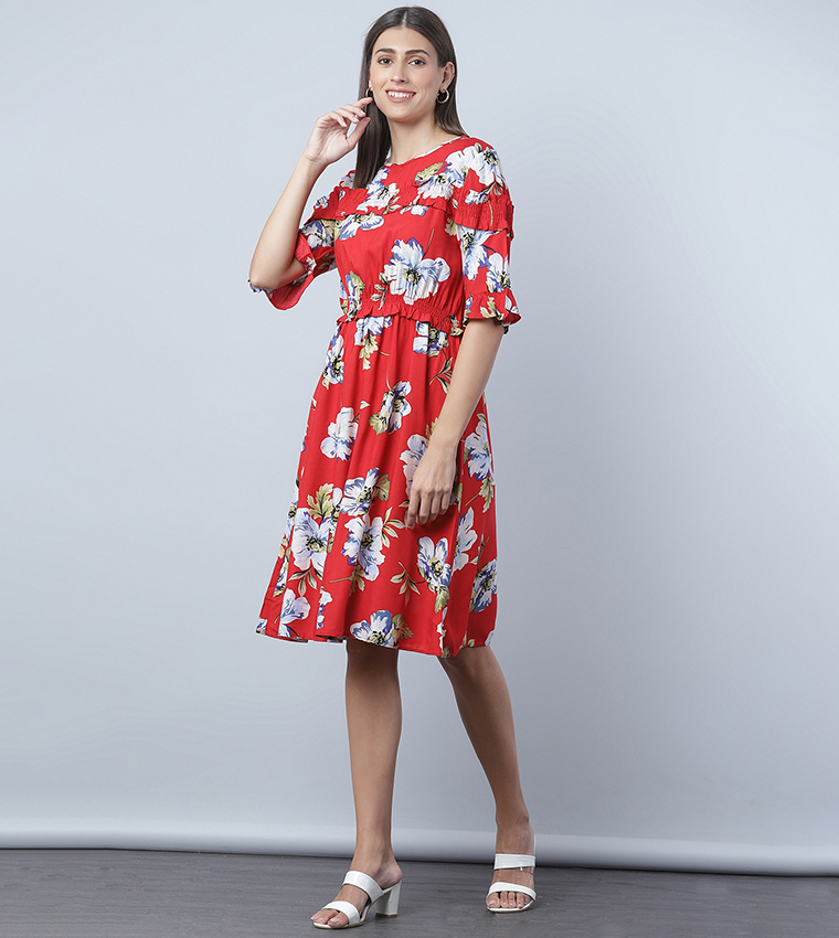 Floral print hotsell dresses knee length