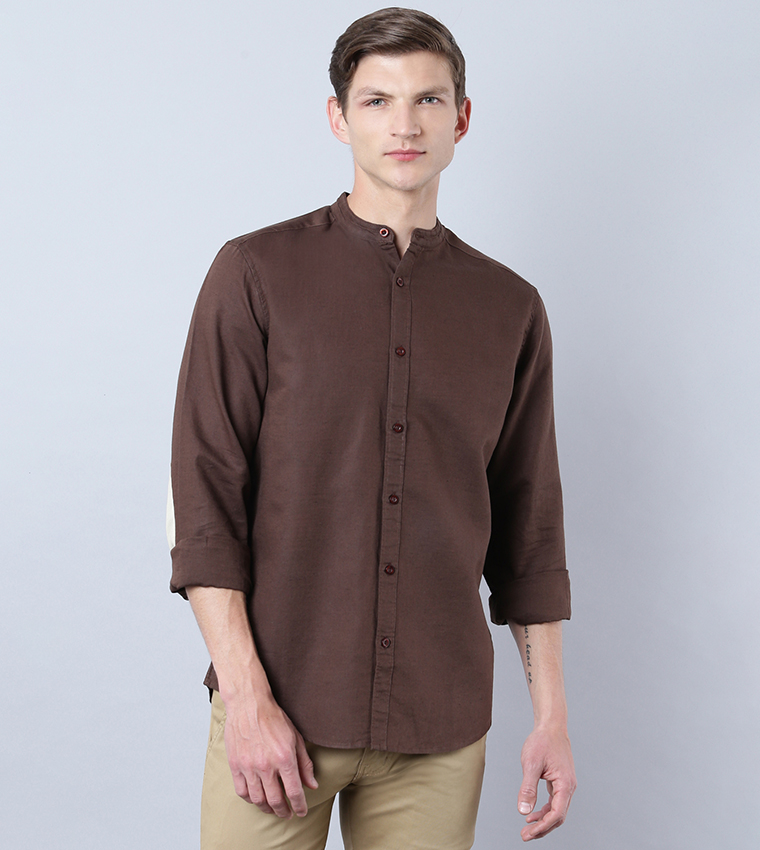 Buy HIS & HERS Regular Fit Elbow Patch Shirt In Brown 6thStreet UAE