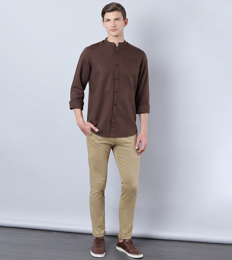 Buy HIS & HERS Regular Fit Elbow Patch Shirt In Brown 6thStreet UAE