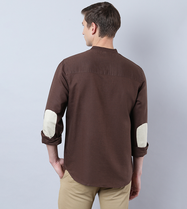 Buy HIS & HERS Regular Fit Elbow Patch Shirt In Brown 6thStreet UAE