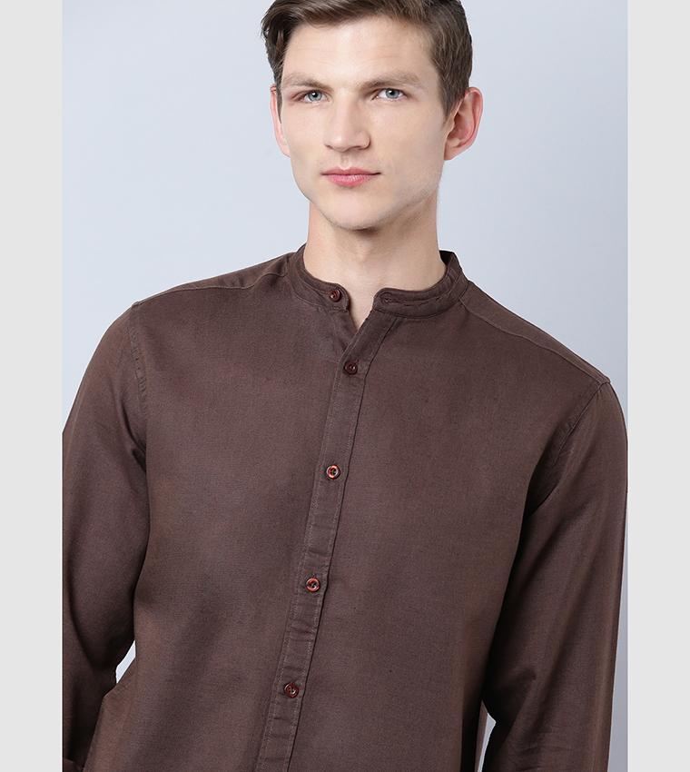 Buy HIS & HERS Regular Fit Elbow Patch Shirt In Brown 6thStreet UAE