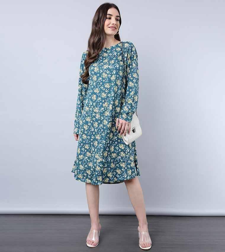 Buy Aila Printed A Line Midi Dress In Multiple Colors | 6thStreet Bahrain