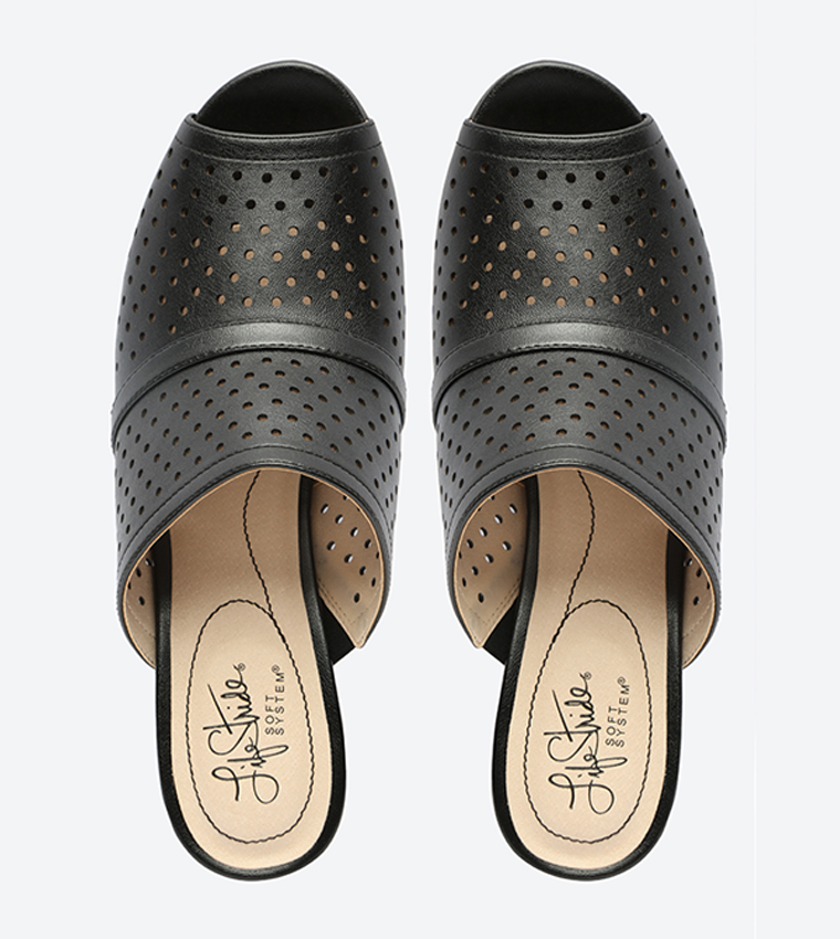 Buy Life Stride Alexis Laser Cut Mules Black NAALEXIS In Black ...