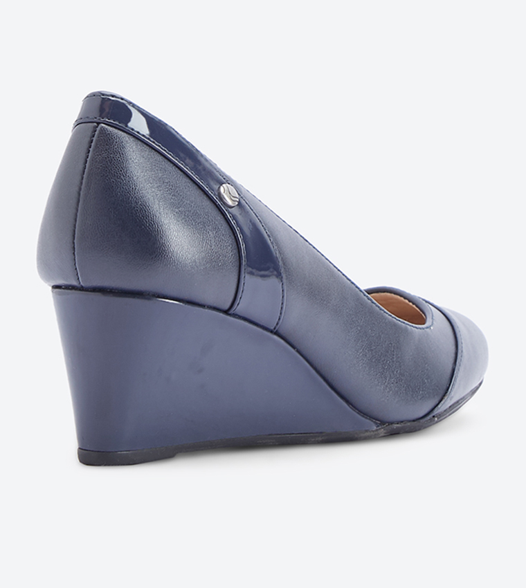 Dreams Almond Toe Wedge Pumps - Navy NADREAMS