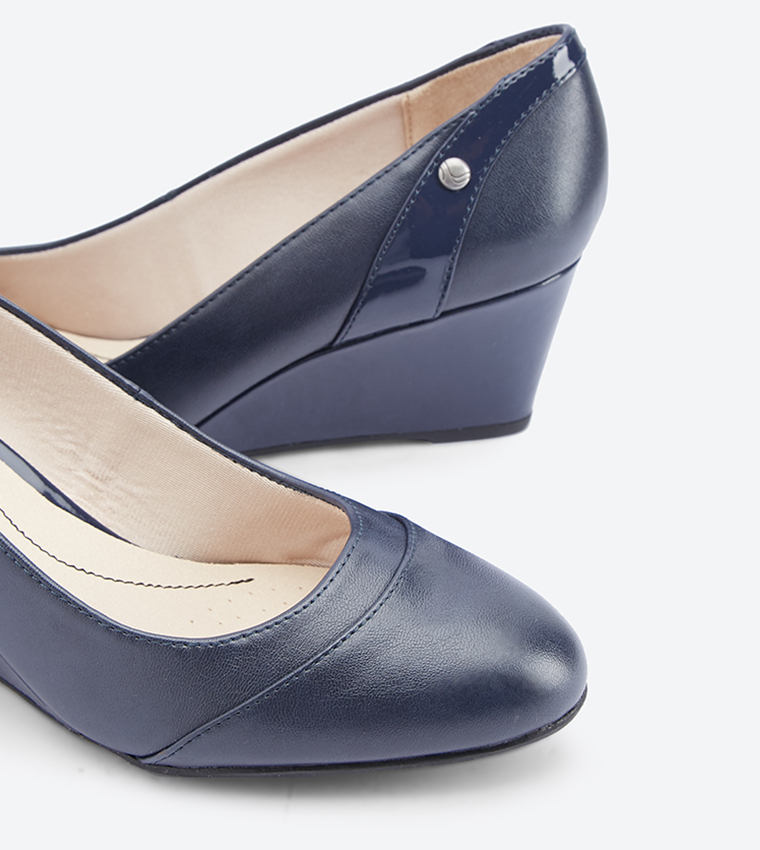 Dreams Almond Toe Wedge Pumps - Navy NADREAMS