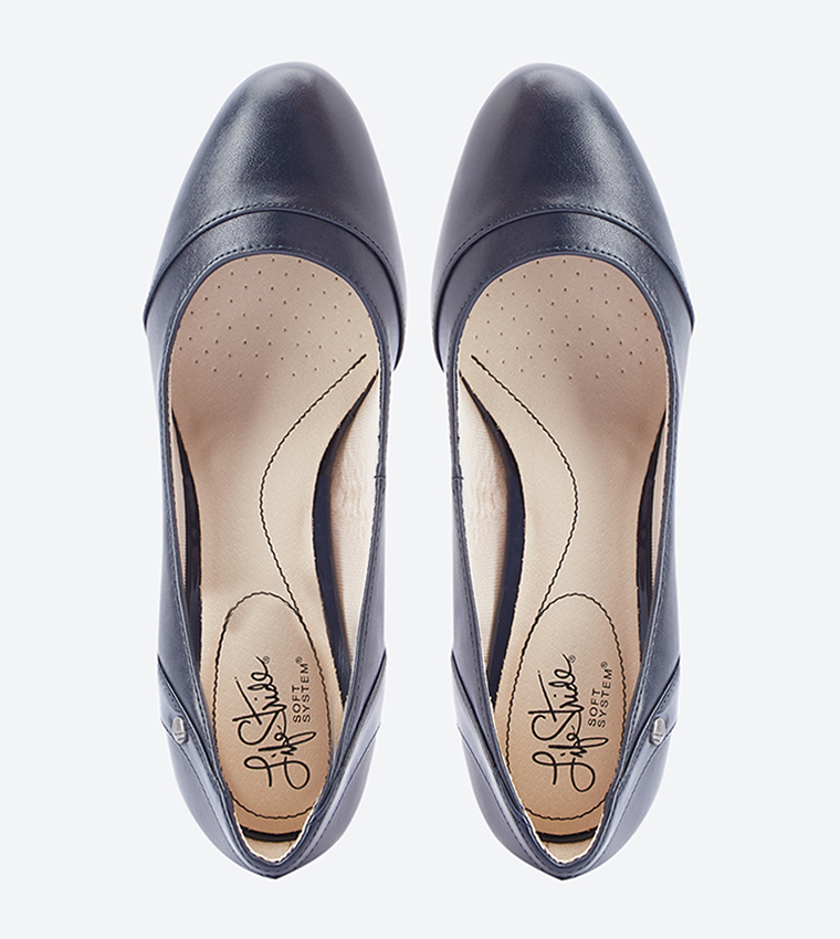 Dreams Almond Toe Wedge Pumps - Navy NADREAMS