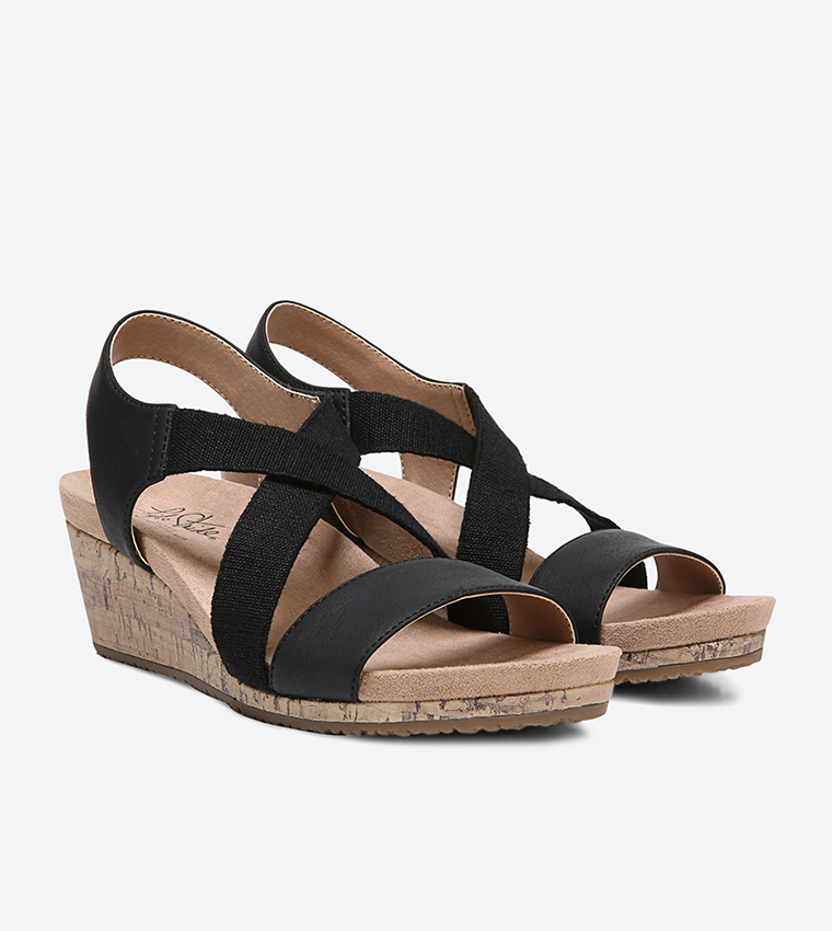 Mexico Cross Strap Details Round Toe Wedge Sandals - Black