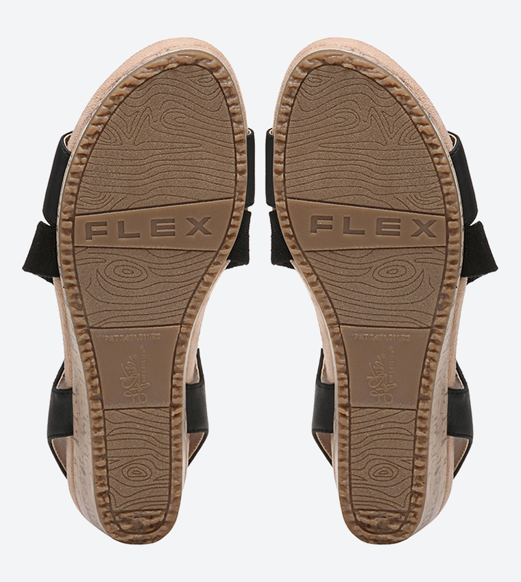 Mexico Cross Strap Details Round Toe Wedge Sandals - Black