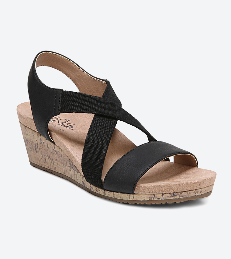 Mexico Cross Strap Details Round Toe Wedge Sandals - Black