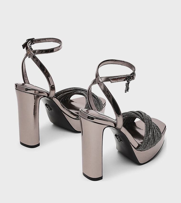 NANI Embellished Ankle Strap Heel Sandals