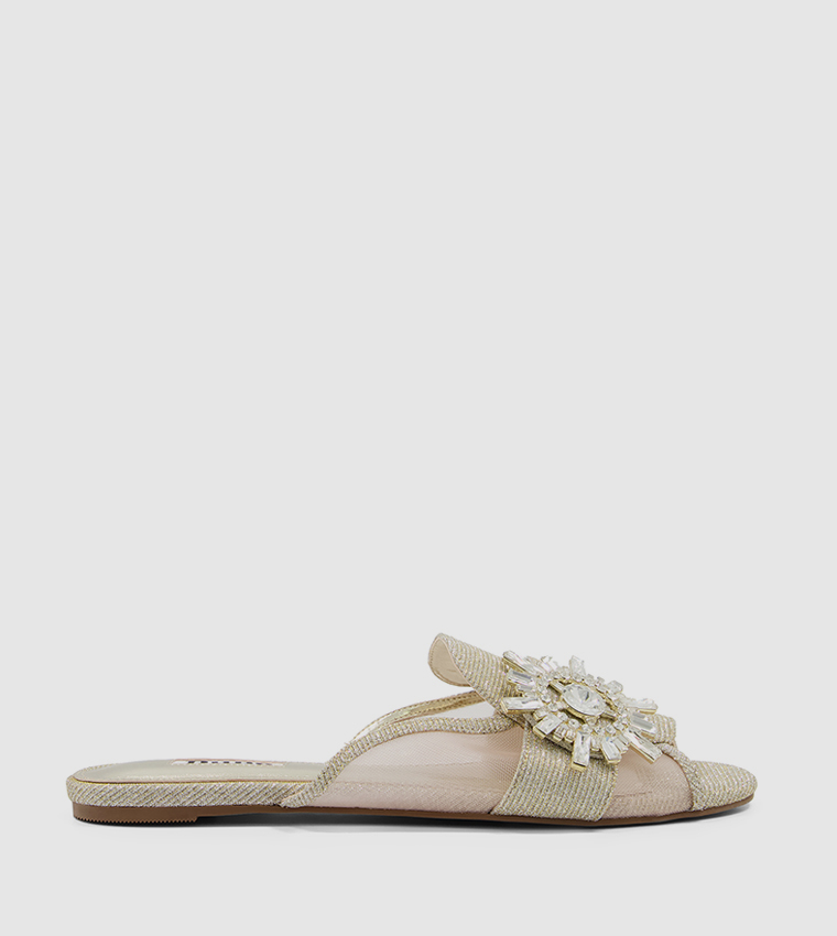 Buy Dune London CASIS Embellished Flat Sandals In Silver | 6thStreet Qatar