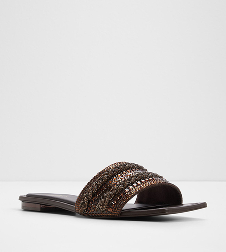 NAVALIA Embellished Open Toe Flat Sandals