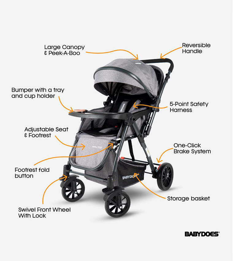 Maltoz 5-Point Harness Baby Stroller (Up To 20 Kg)