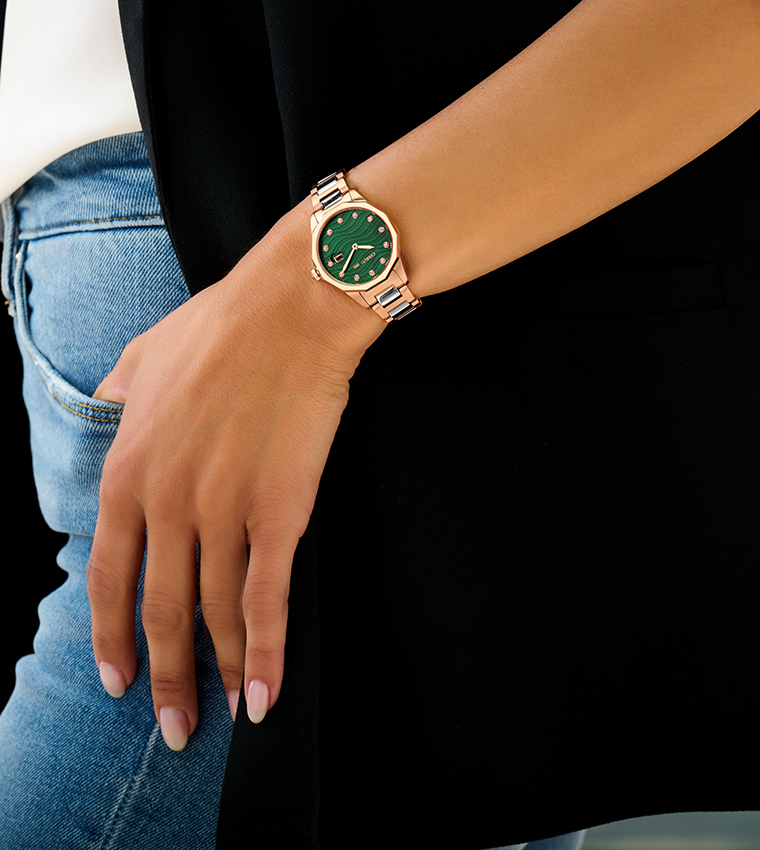 ساعة شيروتي 1881 دائرية أنالوج بعقارب وستانلس ستيل ذهب وردي 5 ATM مع مشبك فراشة - 30 ملم