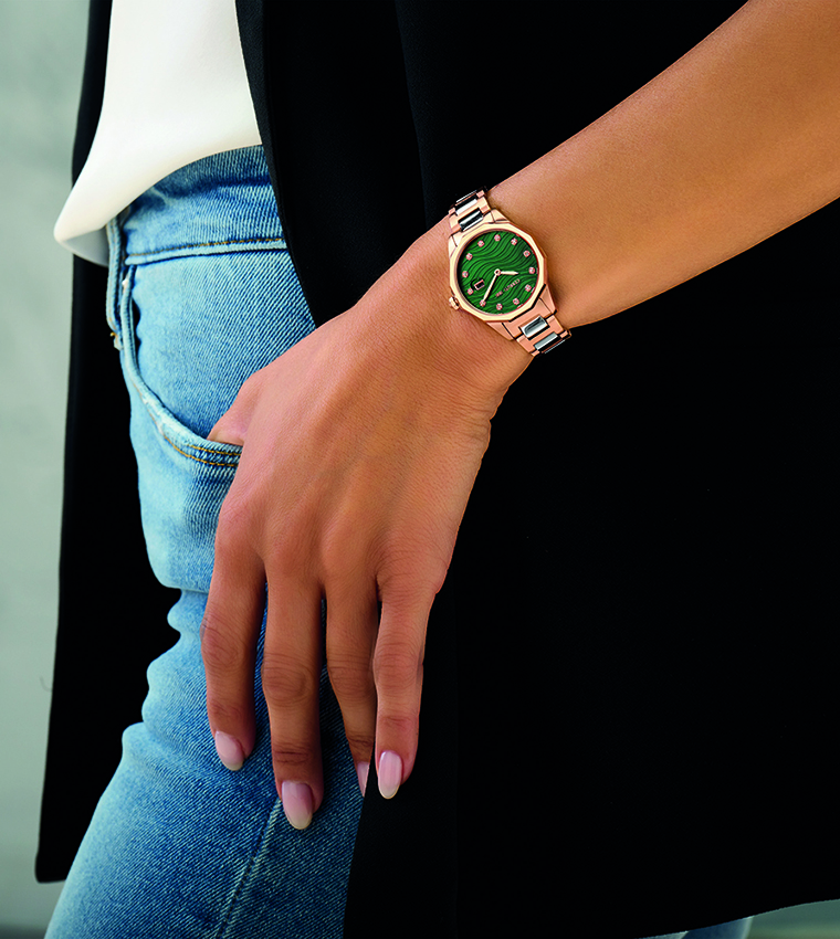 ساعة شيروتي 1881 دائرية أنالوج بعقارب وستانلس ستيل ذهب وردي 5 ATM مع مشبك فراشة - 30 ملم