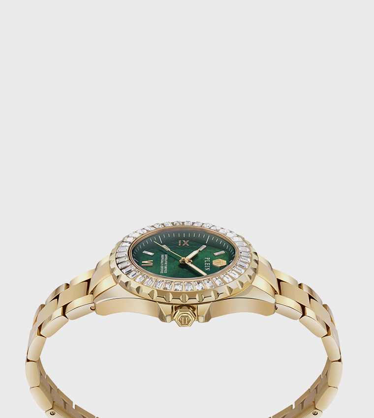 HEAVEN Emerald Green Honeycomb Dial Gold Stainless Steel Bracelet Watch - 38mm