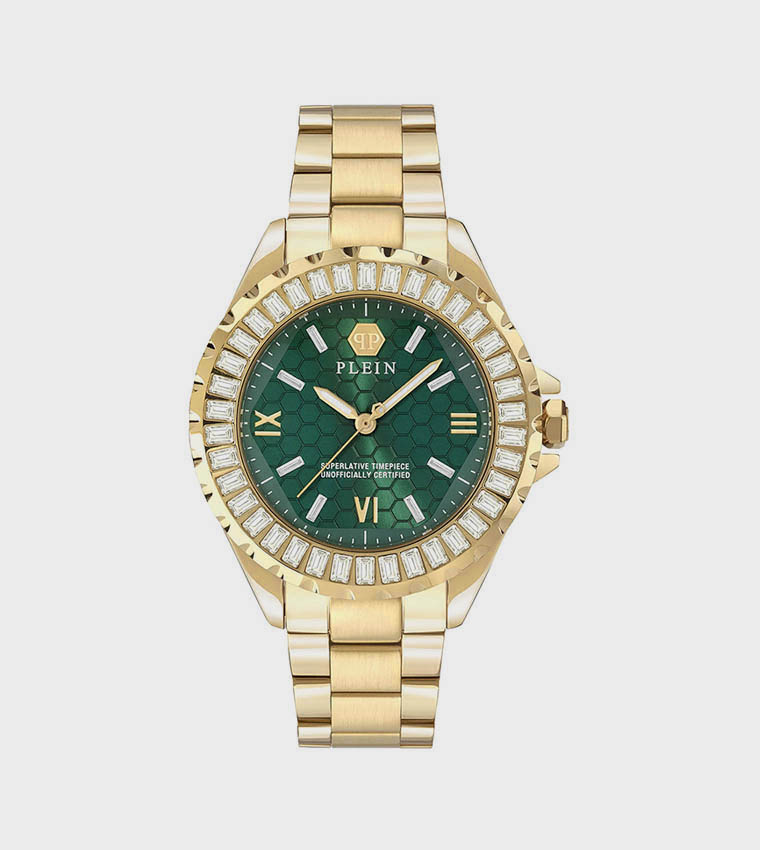 HEAVEN Emerald Green Honeycomb Dial Gold Stainless Steel Bracelet Watch - 38mm
