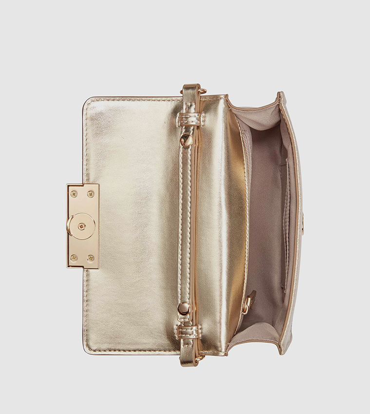 Sleek Suede Twist-Lock Shoulder Bag
