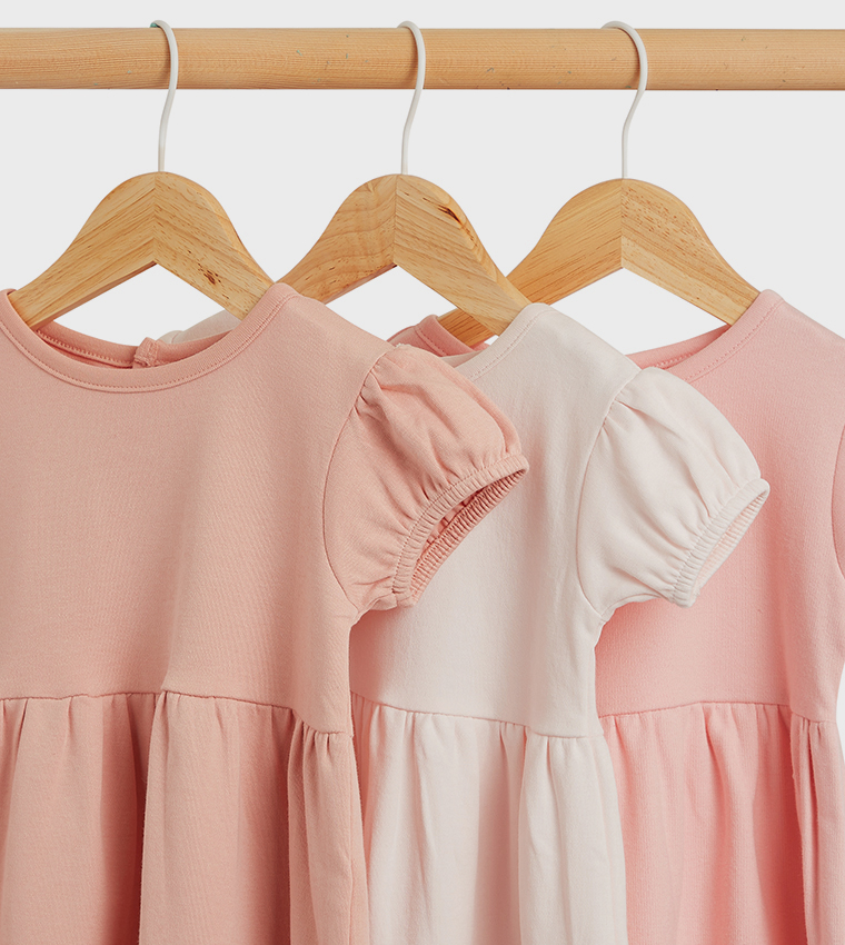 Pack of 3 Solid Short Sleeves Dresses