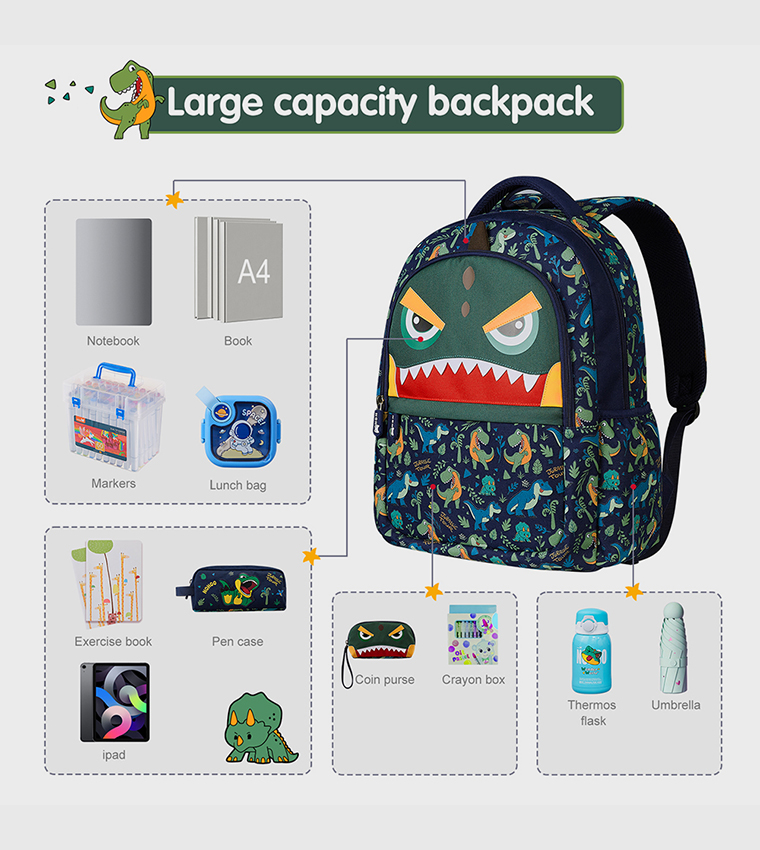 Dino Themed 16" School Bag 