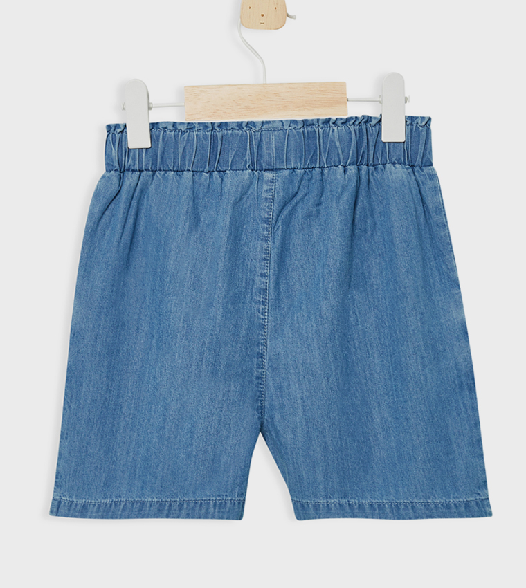 Washed Elastic Waist Denim Shorts