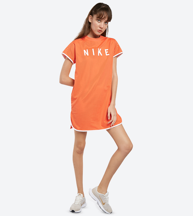 Buy Nike Short Sleeve Crew Neck Mesh Dress Orange NK893677 816 In