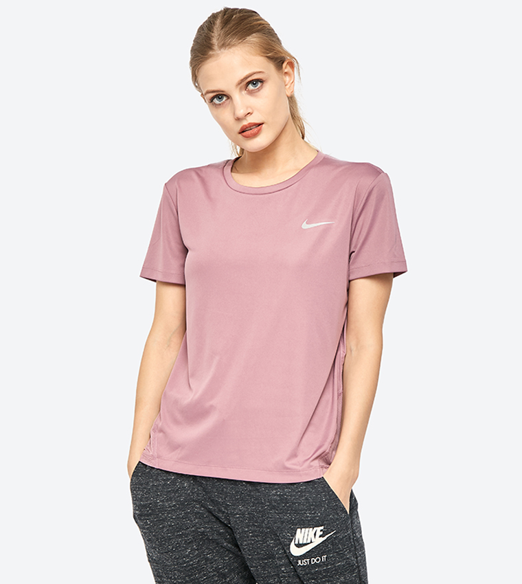 Buy Nike Running Miler Short Sleeve T Shirt Pink In Pink 6thStreet Oman